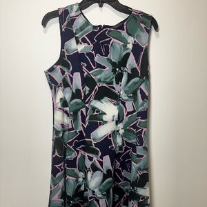 Donna Ricco Green and Blue Sheath Midi Dress Crew Neck